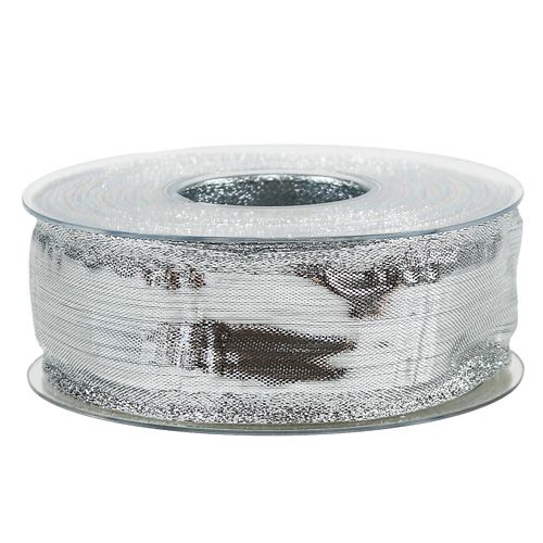 Artículo Cinta decorativa plateada con borde de alambre 40mm 25m