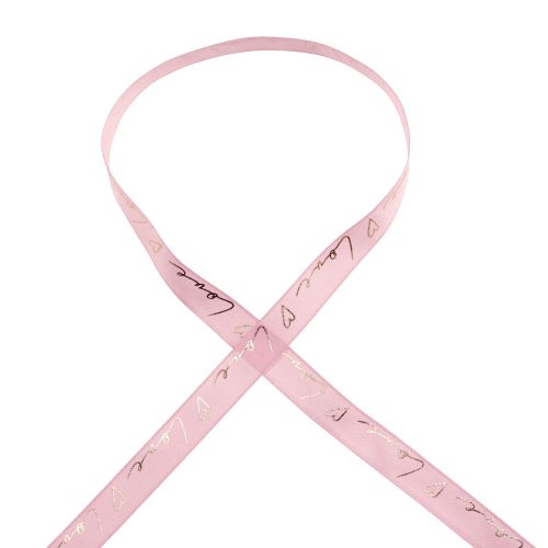 Artículo Cinta de regalo con corazones cinta decorativa oro rosa 15mm 15m