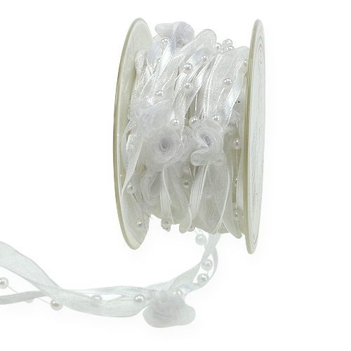 Floristik24 Cinta decorativa Valentino blanco 15mm 5m