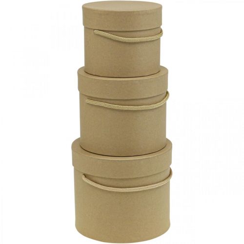 Artículo Caja de regalo caja de flores redonda beige Ø12.5/14.5/16.5cm juego de 3
