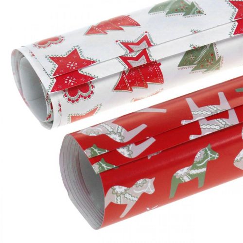 Artículo Papel de regalo rojo navideño, blanco 4 hojas en un juego 50 × 70cm