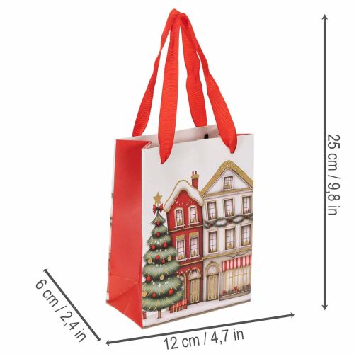 Bolsa de regalo navideña con casitas y árbol de Navidad, 16 cm, 2 unidades | Floristik24.es