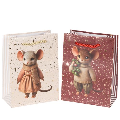 Bolsa de regalo navideña con estampado de ratón, 16 cm, 2 unidades