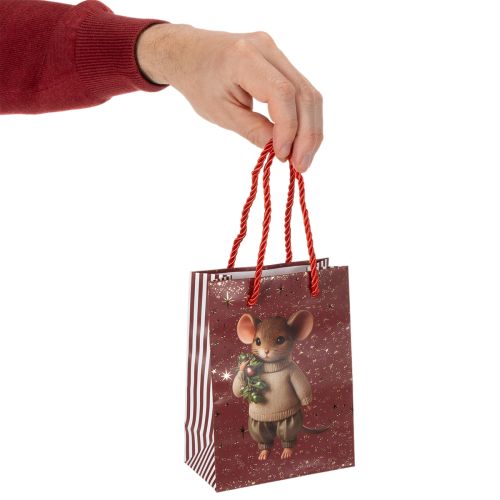 Bolsa de regalo navideña con estampado de ratón, 16 cm, 2 unidades | Floristik24.es