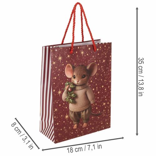 Bolsa de regalo con motivo de ratón y estrellas para Navidad, 24 cm, 2 unidades | Floristik24.es