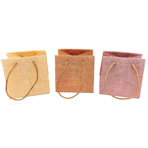 Floristik24 Bolsas de regalo tejidas con asas vainilla naranja rosa 10,5cm 12uds