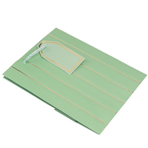 Artículo Bolsa regalo verde claro rayas doradas 18×10×23cm 1ud
