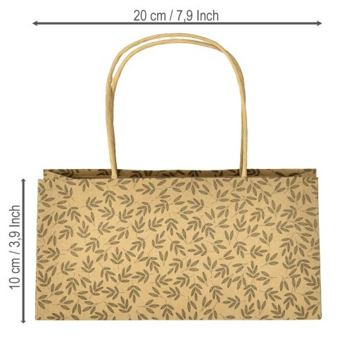 Artículo Bolsa de regalo de papel con hojas marrones naturales 20×10×10cm 6 uds