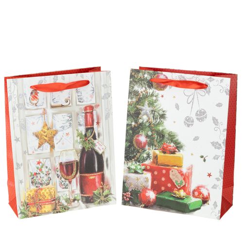 Artículo Bolsa de regalo de Navidad 8 cm x 18 cm H24 cm juego de 2
