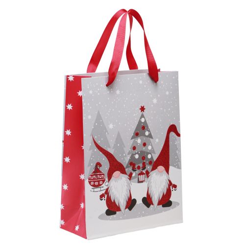 Floristik24 Bolsa de regalo con asas gnomo rojo gris blanco 24×18×8cm 4ud