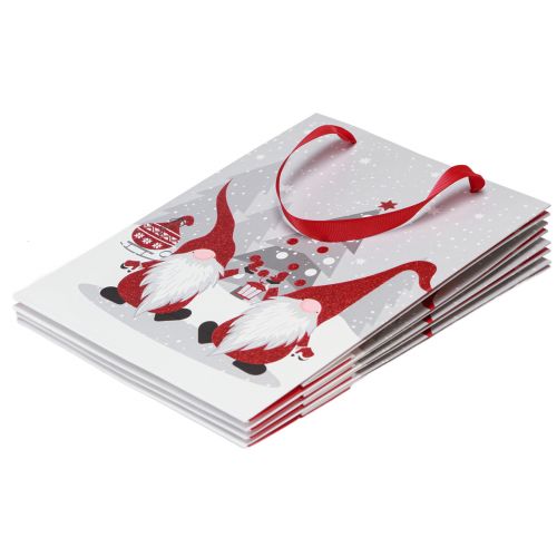 Artículo Bolsa de regalo con asas gnomo rojo gris blanco 24×18×8cm 4ud