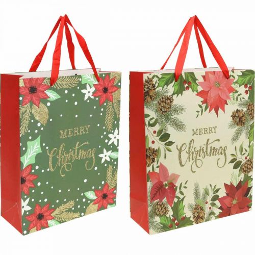 Floristik24 Bolsas de regalo Bolsa de regalo de Navidad Feliz Navidad 32x26cm 2pcs