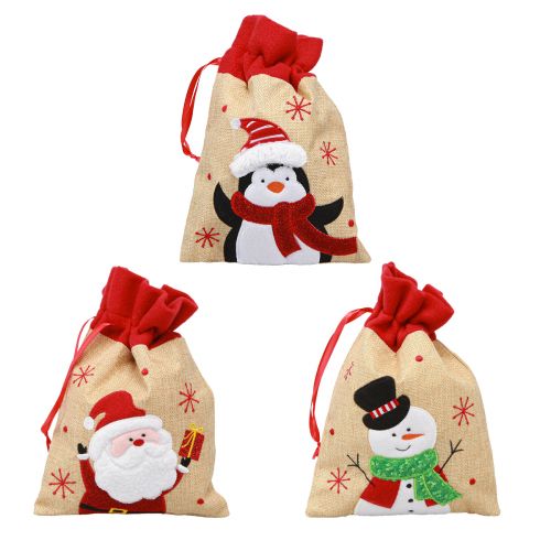 Artículo Bolsas de regalo Navidad Papá Noel aspecto yute 20×23cm 3ud