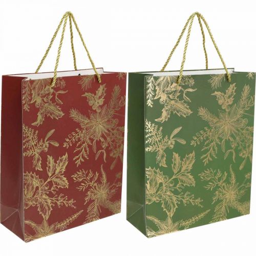 Floristik24 Bolsas de regalo Navidad Bolsas de Navidad muérdago 26×32cm 2pcs