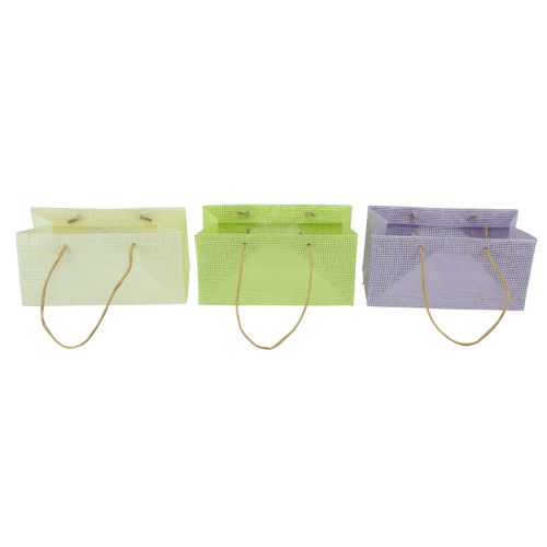 Artículo Bolsas de regalo tejidas con asas verde, amarillo, morado 20×10×10cm 6ud