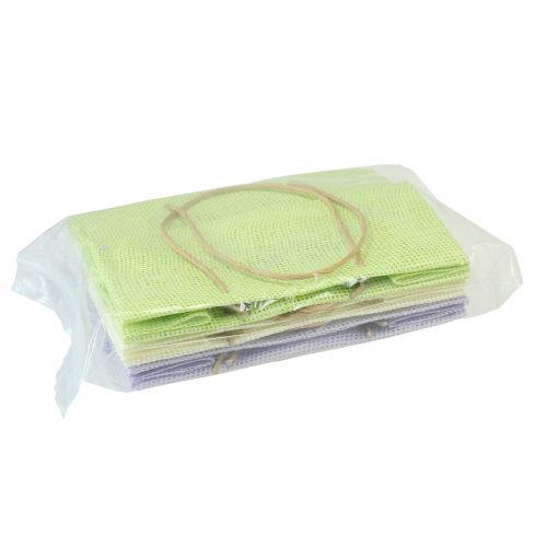 Artículo Bolsas de regalo tejidas con asas verde, amarillo, morado 20×10×10cm 6ud