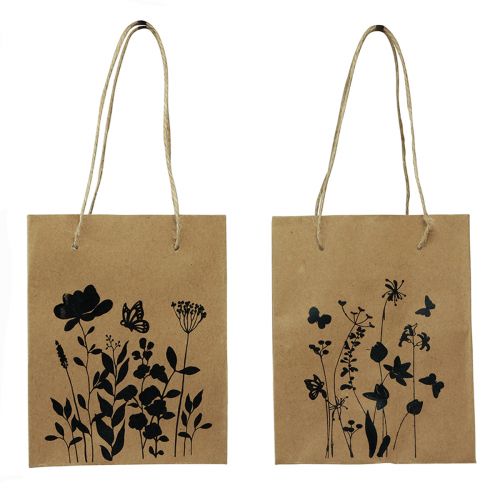 Floristik24 Bolsas de regalo con asas papel natural negro 12×15cm 6ud