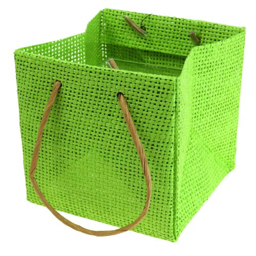 Artículo Bolsas de regalo tejidas con asas verde, amarillo, morado 10,5cm 12 piezas