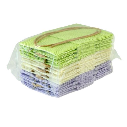 Artículo Bolsas de regalo tejidas con asas verde, amarillo, morado 10,5cm 12 piezas