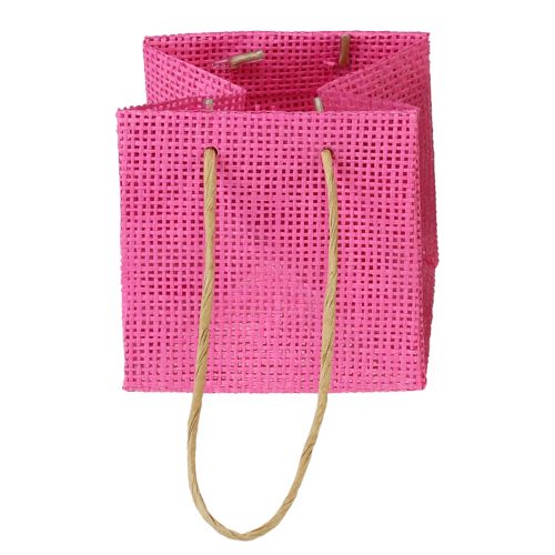 Floristik24 Bolsas de regalo con asas papel rosa amarillo verde aspecto textil 10,5cm 12ud