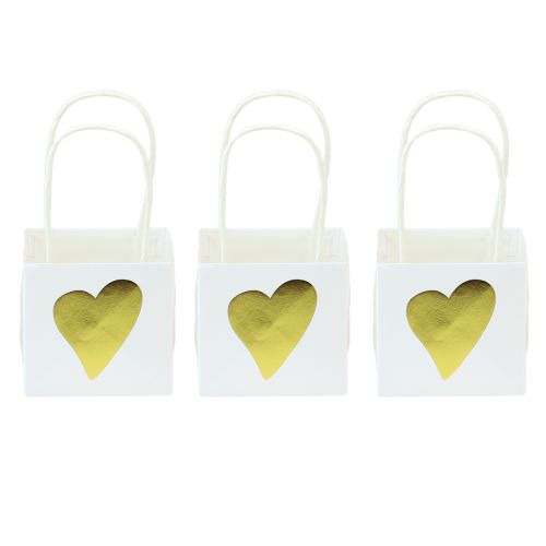 Artículo Bolsas de regalo con asas papel oro blanco 8,5×8,5×8cm 12uds