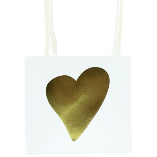 Artículo Bolsas de regalo con corazones y asas oro blanco 10,5cm 12 piezas