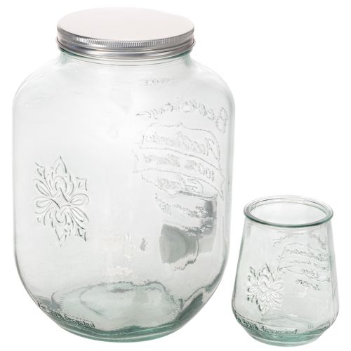 Dispensador de bebidas de vidrio reciclado con grifo y 4 vasos, 25,5 cm | Floristik24.es