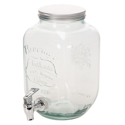 Dispensador de bebidas de vidrio reciclado con grifo y 4 vasos, 25,5 cm | Floristik24.es