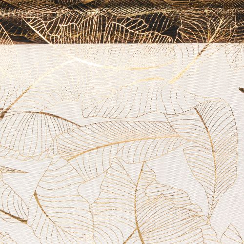 Artículo Camino de mesa de organza negro-dorado – elegante rollo de tela decorativa con estampado de hojas 48 x 450 cm