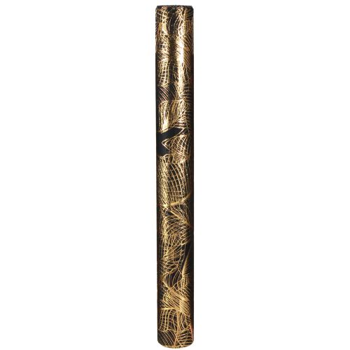 Artículo Camino de mesa de organza negro-dorado – elegante rollo de tela decorativa con estampado de hojas 48 x 450 cm