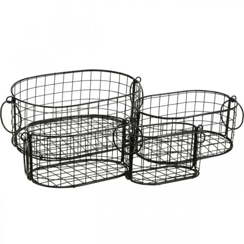 Cesta de alambre con asas metal negro 17-32cm juego de 4