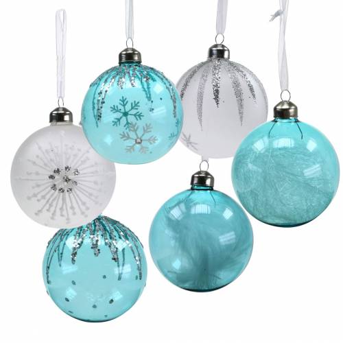 Floristik24 Bola navideña cristal azul, blanco Ø8cm surtido 12ud