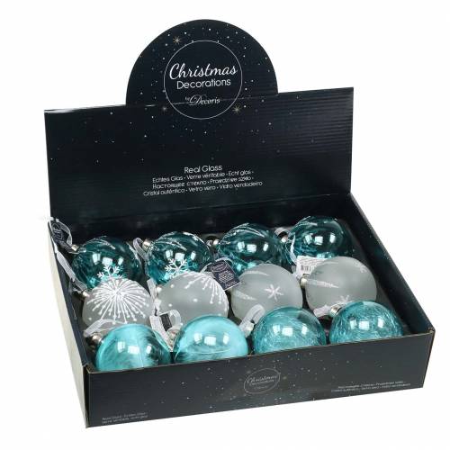 Floristik24 Bola navideña cristal azul, blanco Ø8cm surtido 12ud