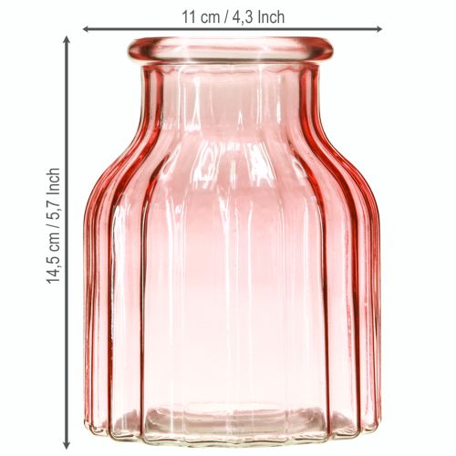 Artículo Jarrón de cristal retro teñido de rosa Ø11cm H14.5cm 2uds
