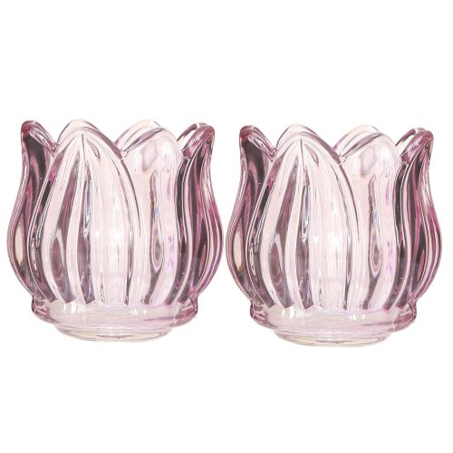 Artículo Portavelas de cristal tulipán morado Ø7cm H7cm 2uds