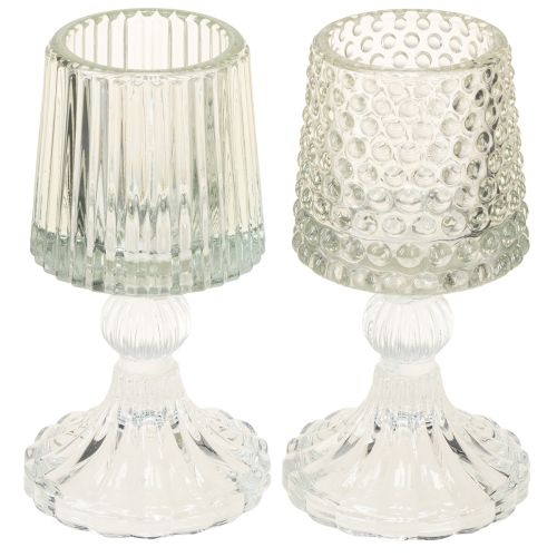 Floristik24 Portavelas de cristal con base de puntos y ranuras H15cm 2 piezas