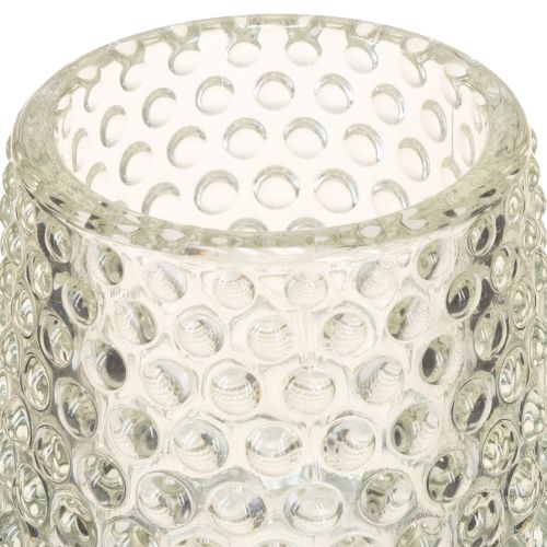 Artículo Portavelas de cristal con base de puntos y ranuras H15cm 2 piezas