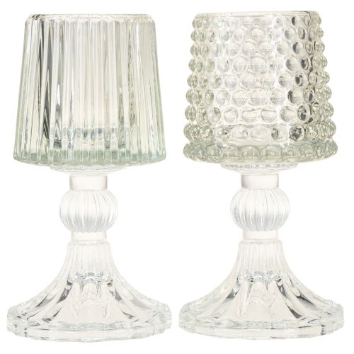 Artículo Portavelas de cristal con base de puntos y ranuras H15cm 2 piezas