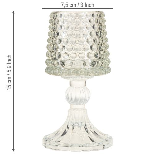 Artículo Portavelas de cristal con base de puntos y ranuras H15cm 2 piezas