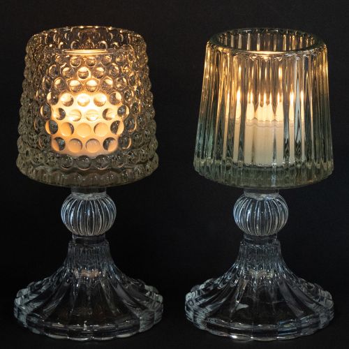 Artículo Portavelas de cristal con base perforada y ranurada, 15 cm de alto, 2 unidades