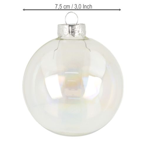 Artículo Bolas navideñas de cristal, transparente iridiscente, 7,5 cm, 12 piezas
