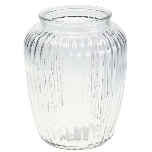 Floristik24 Florero de vidrio acanalado Ø15cm H19.5cm
