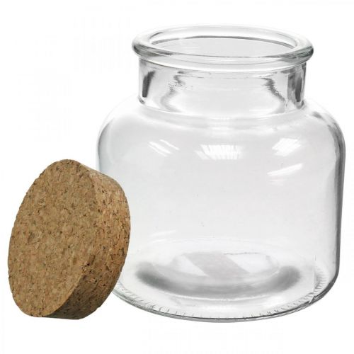 Floristik24 Vaso con tapa de corcho decoración de vidrio y corcho claro Ø12cm H12.5cm