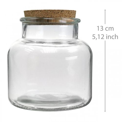 Vaso con tapa de corcho decoración de vidrio y corcho claro Ø12cm H12.5cm