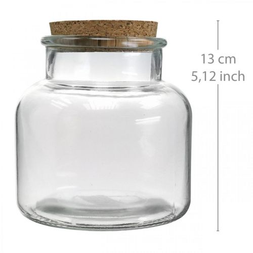 Floristik24 Vaso con tapa de corcho decoración de vidrio y corcho claro Ø12cm H12.5cm