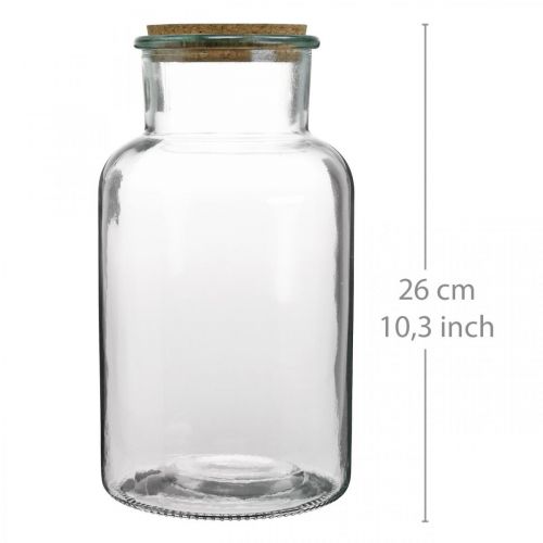 Floristik24 Vaso con tapa de corcho Vaso decorativo con corcho transparente Ø14cm H26cm