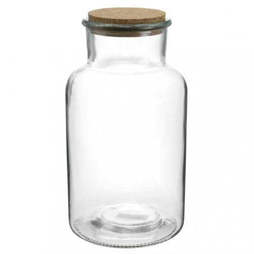 Floristik24 Vaso con tapa de corcho Vaso decorativo con corcho transparente Ø14cm H26cm