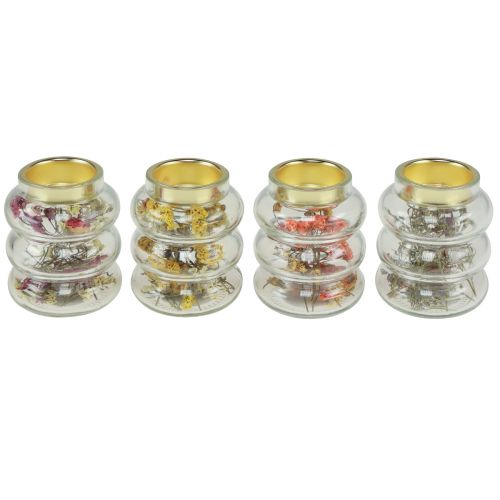 Floristik24 Portavelas decorativo de vidrio con decoración seca para LED H8,5cm 4 piezas