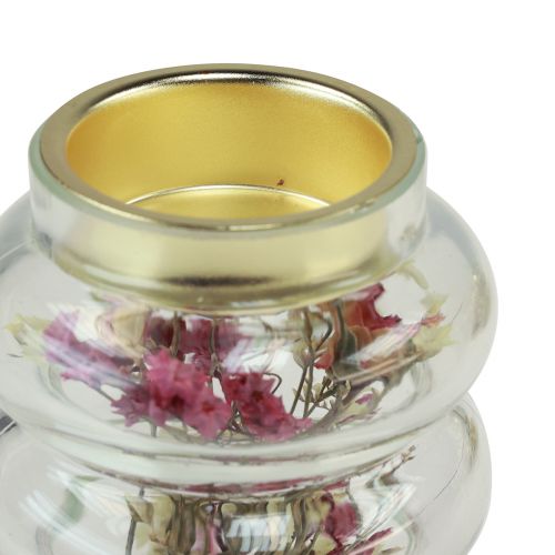 Floristik24 Portavelas decorativo de vidrio con decoración seca para LED H8,5cm 4 piezas