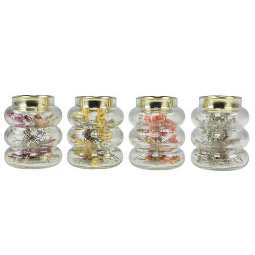 Floristik24 Portavelas decorativo de vidrio con decoración seca para LED H8,5cm 4 piezas